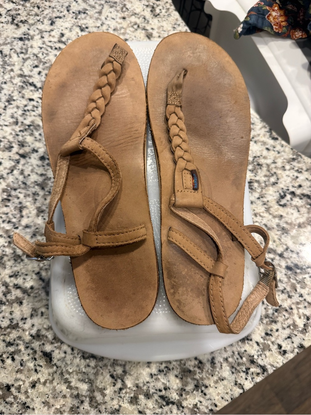 Rainbow Tan Braided Leather Thong Sandals